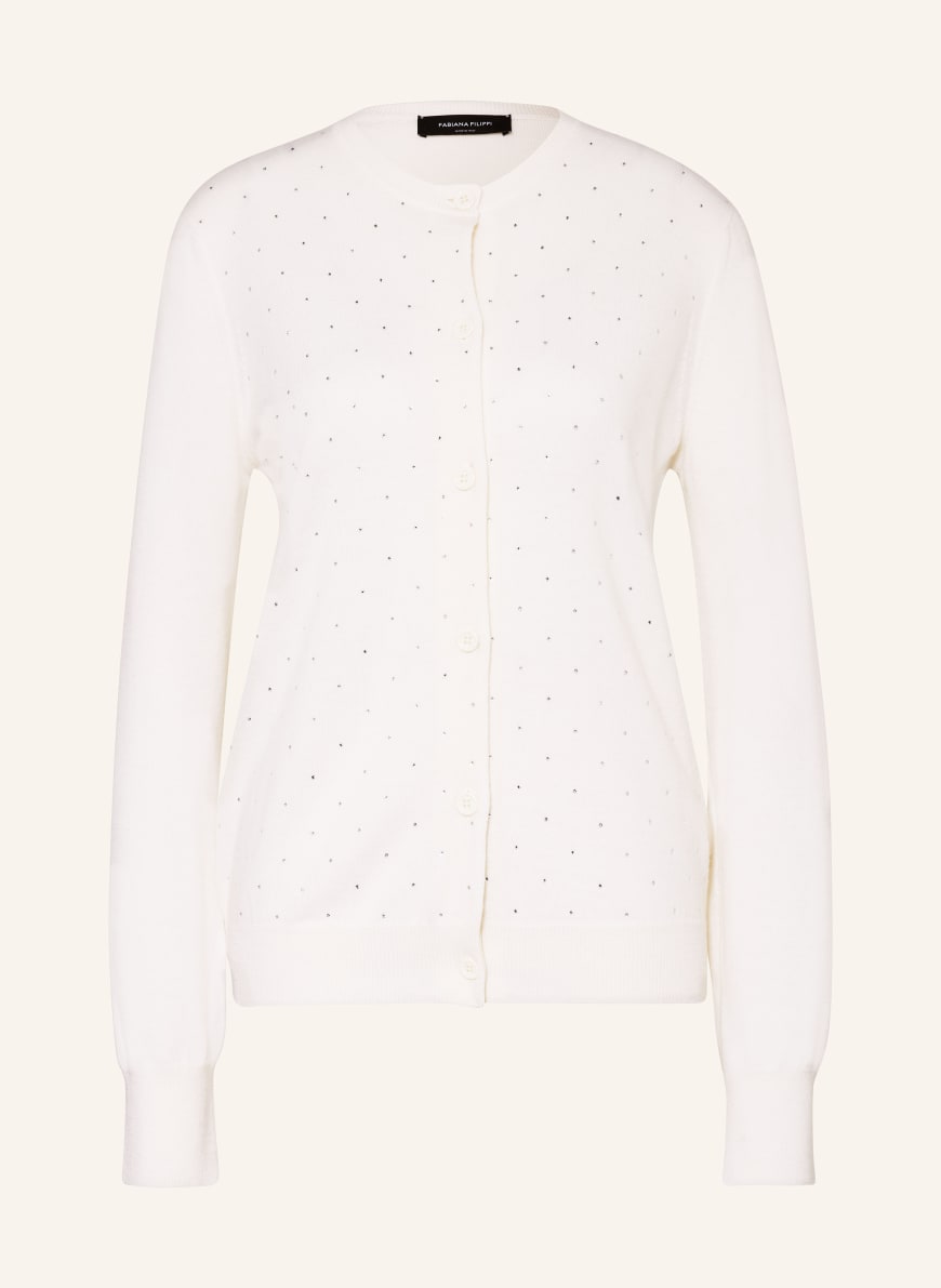 FABIANA FILIPPI Cardigan with decorative gems in white/ silver 