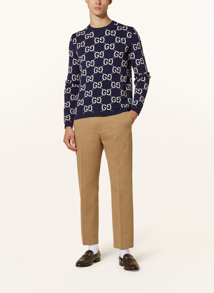 GUCCI Sweater GG SUPREME in dark blue/ ecru