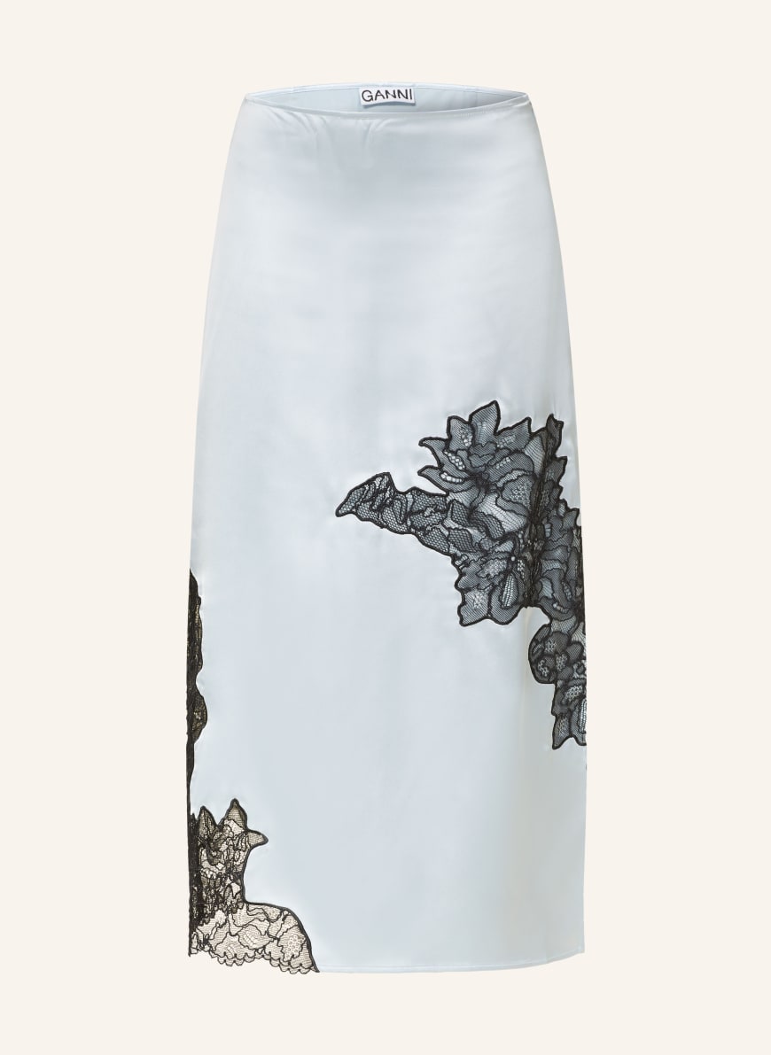 【格安saleスタート】 GANNI Satin skirt with lace in light blue/ black スカート
