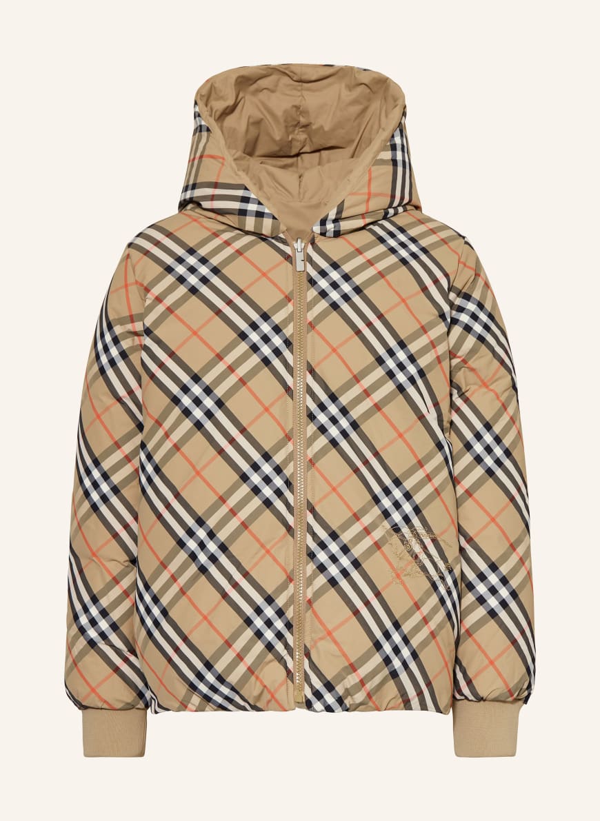 BURBERRY Reversible down jacket in beige/ black/ red