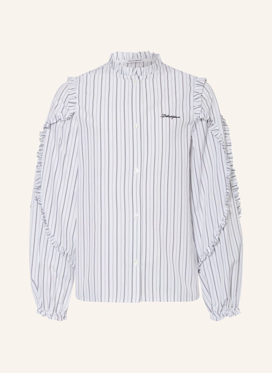 DOLCE & GABBANA Bluse mit Rüschen: WEISS/ SCHWARZ/ GRAU