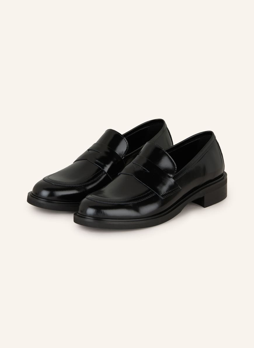Black patent leather penny loafers womens top