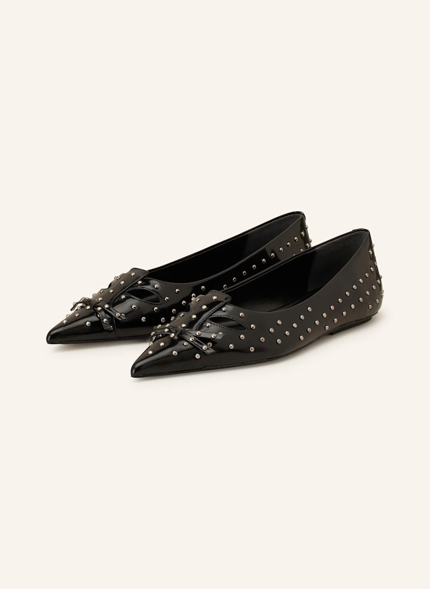MARC JACOBS Lack-Ballerinas THE CAT mit Nieten und Cut-outs: SCHWARZ