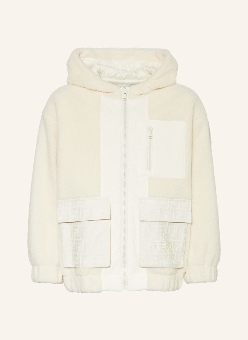 FENDI Teddyfell-Jacke im Materialmix: ECRU