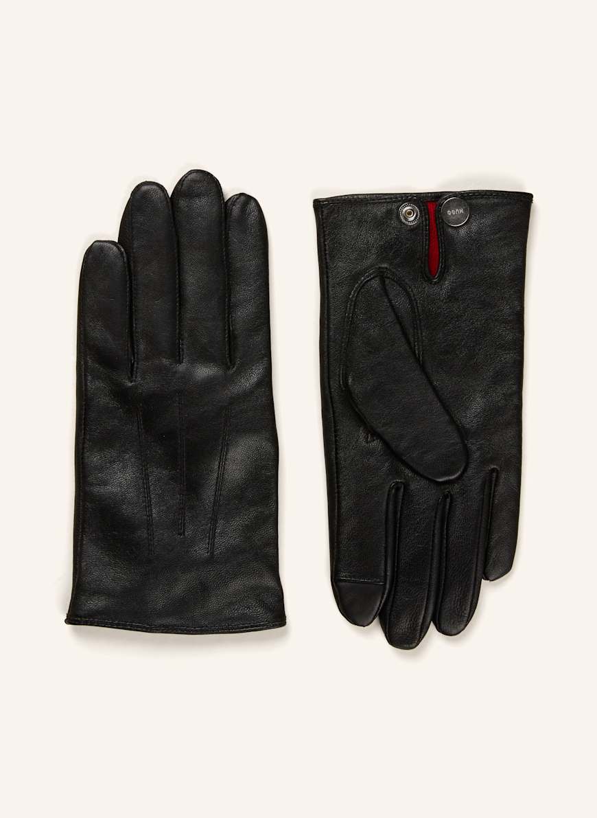 HUGO Leather gloves JAAN in black