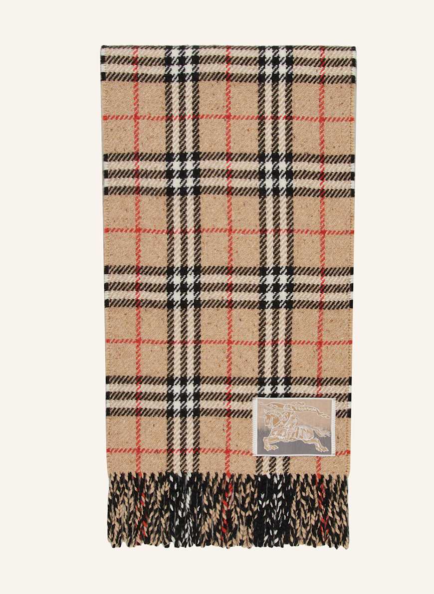 BURBERRY Scarf with cashmere in light brown/ black/ red
