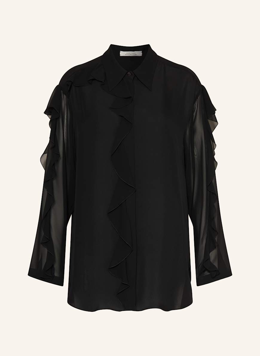 DOROTHEE SCHUMACHER Hemdbluse SHEER TWIST aus Seide mit Volants: SCHWARZ