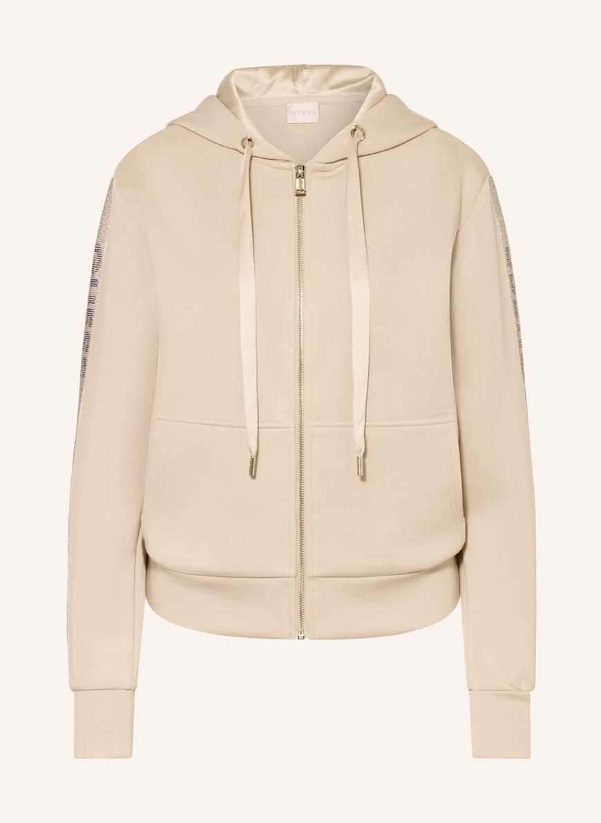 GUESS Sweatjacke mit Schmucksteinen: BEIGE