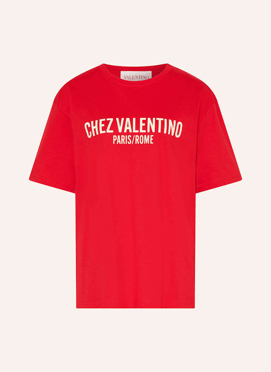 Tシャツ・カットソー VALENTINO T-SHIRTS BUTTER-RED Cotton T-shirt With Chez Valentino Print for Man in Red