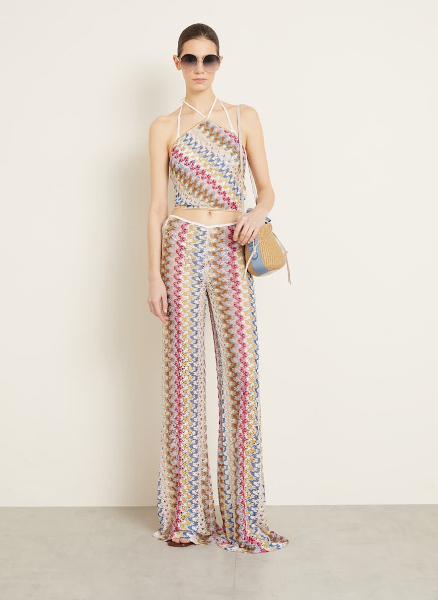 MISSONI Crochet pants with glitter thread in blue / pink / yellow