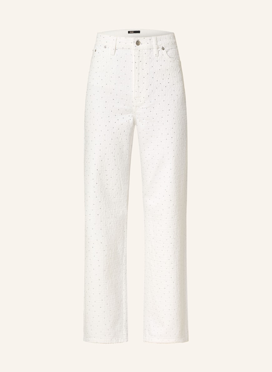 maje Flared Jeans PANTIKUSA mit Schmucksteinen: WEISS/ SILBER