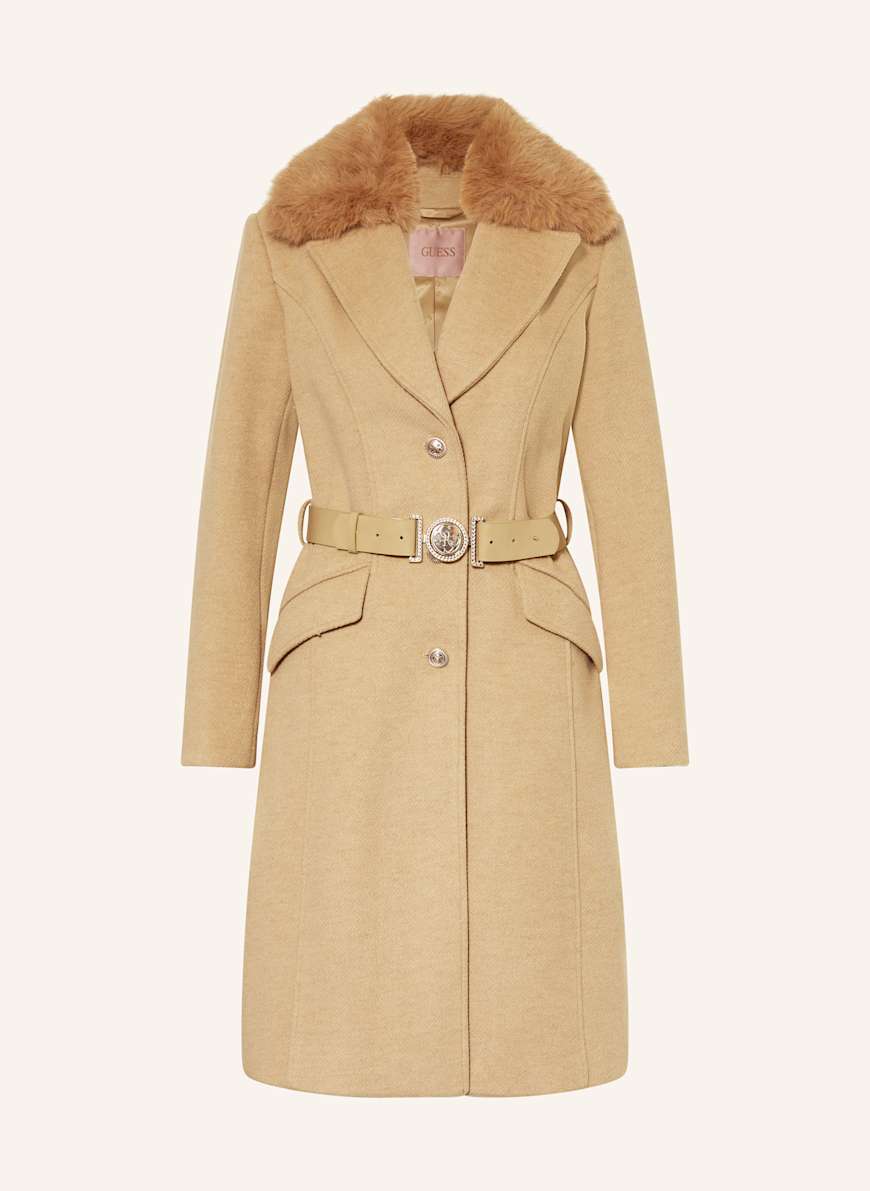 GUESS Mantel NEW PATRICE mit abnehmbarem Kunstfell in beige