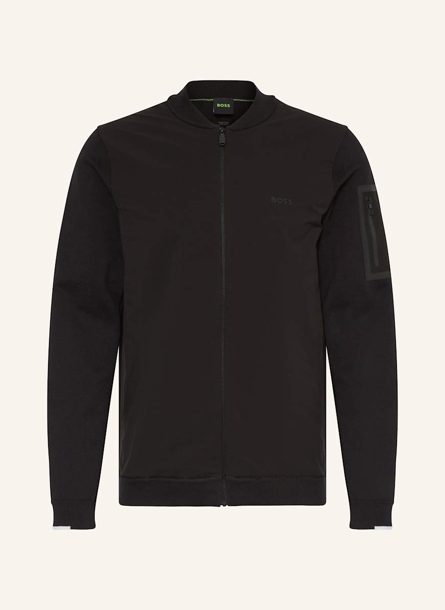 BOSS Sweatjacke EVER im Materialmix: SCHWARZ