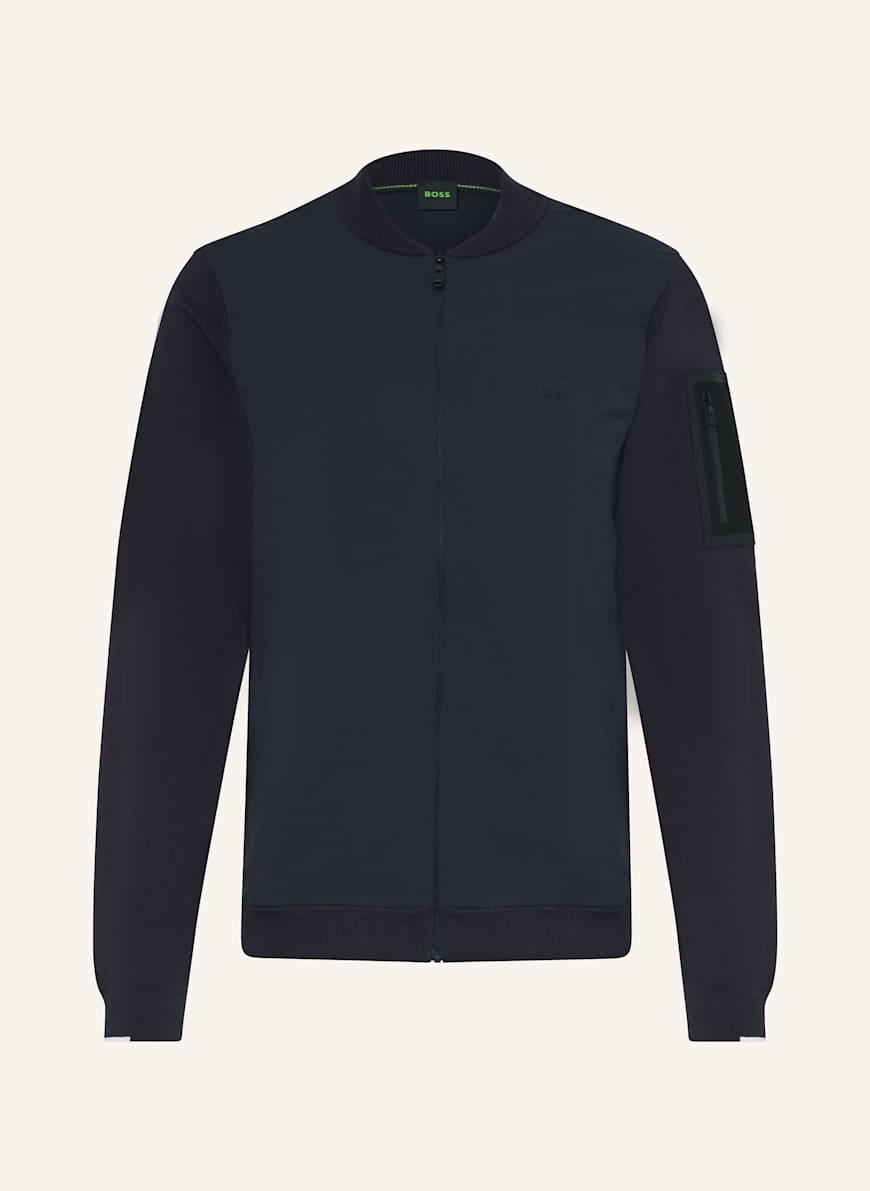 BOSS Sweatjacke EVER im Materialmix: DUNKELBLAU