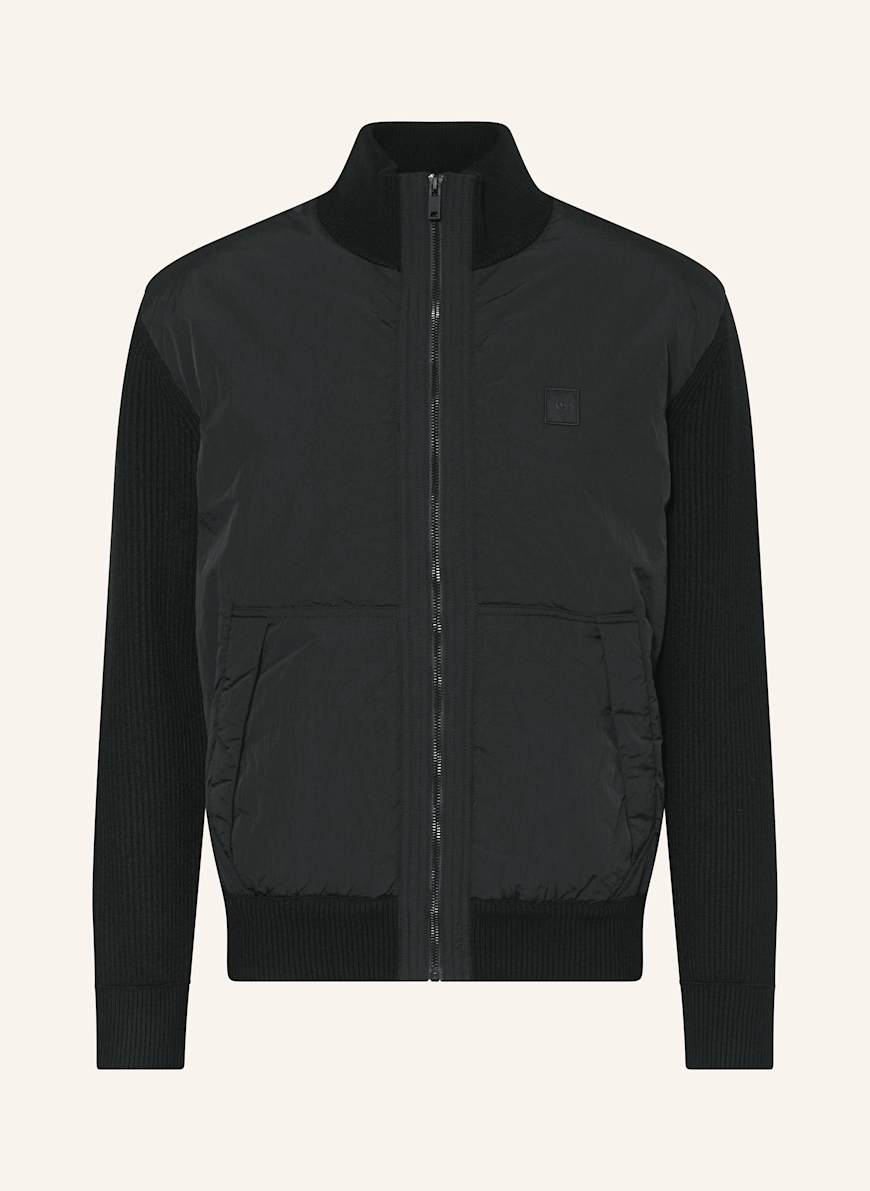 BOSS Strickjacke KYDALBRIO im Materialmix: SCHWARZ