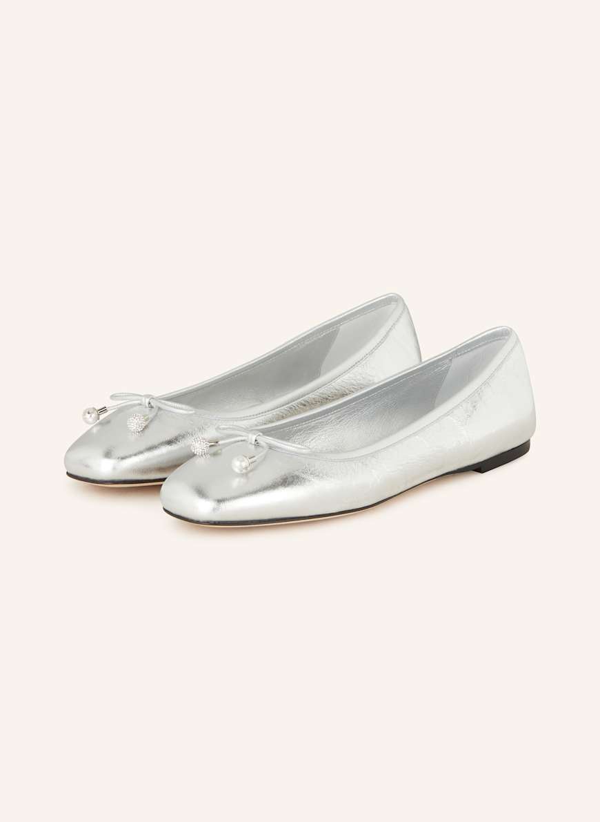 JIMMY CHOO Ballerinas ELME mit Schmuckperlen: SILBER