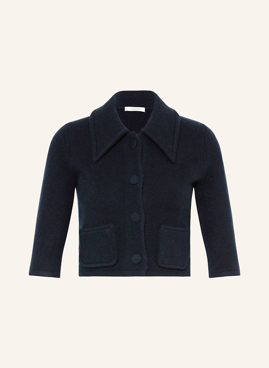 DOROTHEE SCHUMACHER Cropped-Strickjacke mit Cashmere und 3/4-Arm: DUNKELBLAU