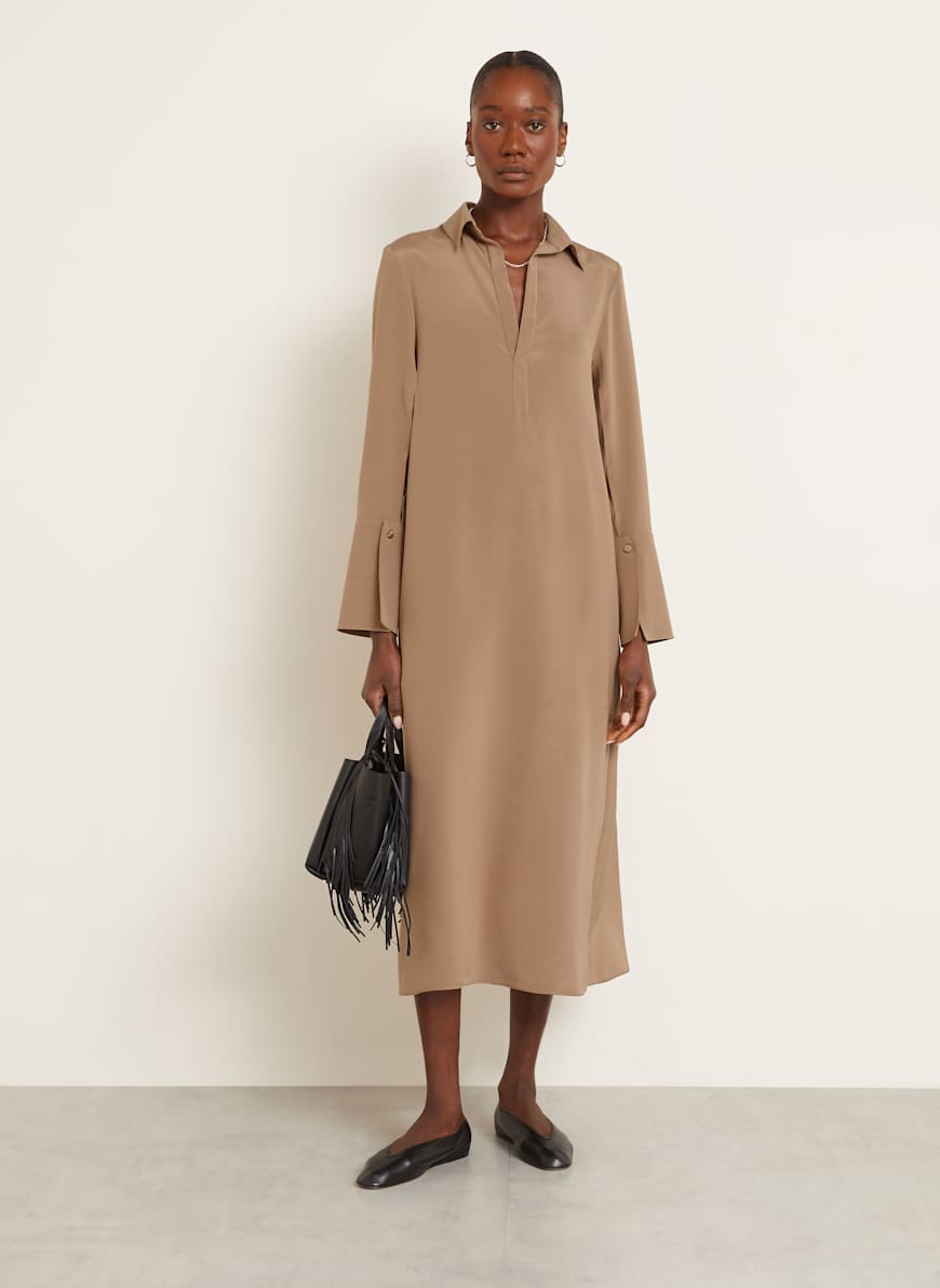 Max Mara OSSOLA silk shirt dress in light brown