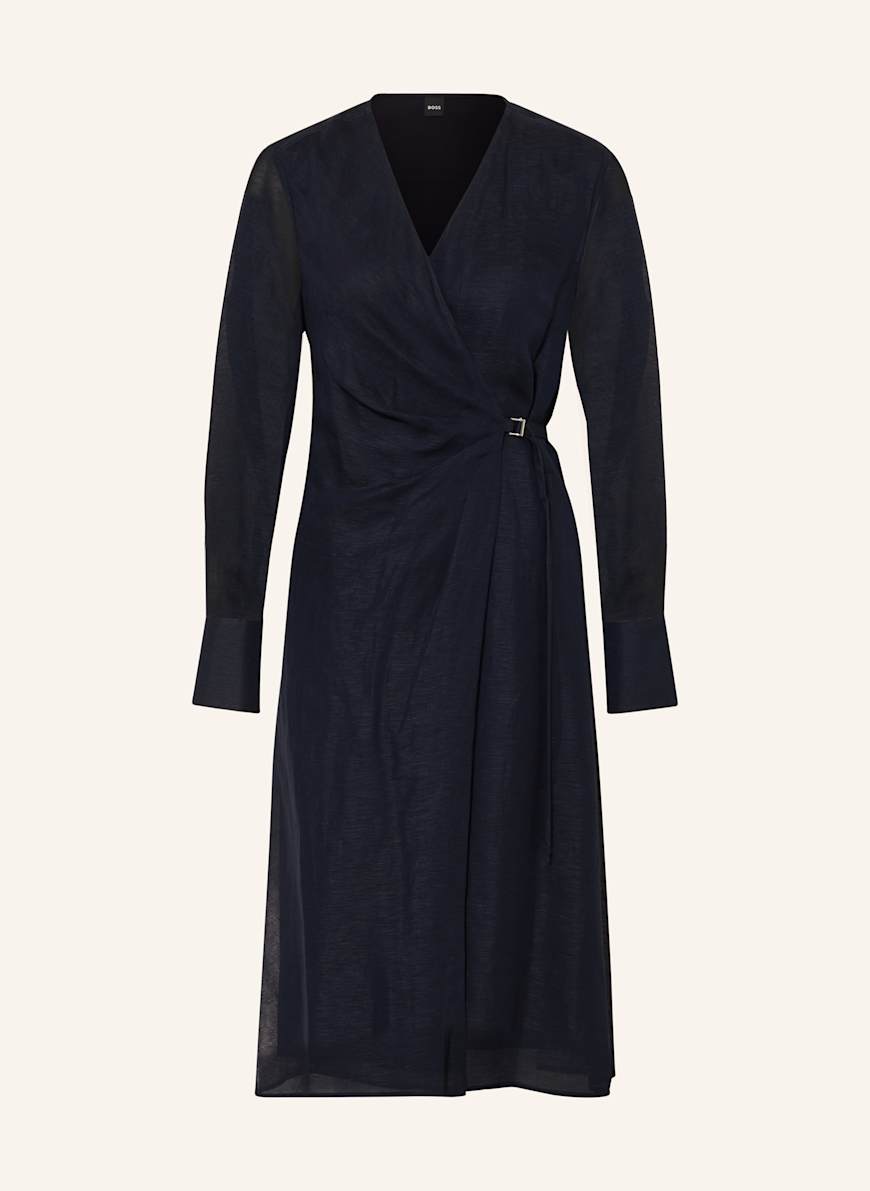 BOSS Wickelkleid DOSALA mit Leinen: DUNKELBLAU