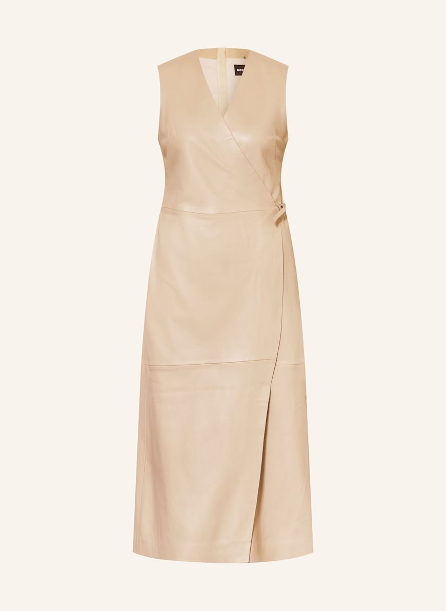 BOSS Lederkleid SYESHA in Wickeloptik: BEIGE