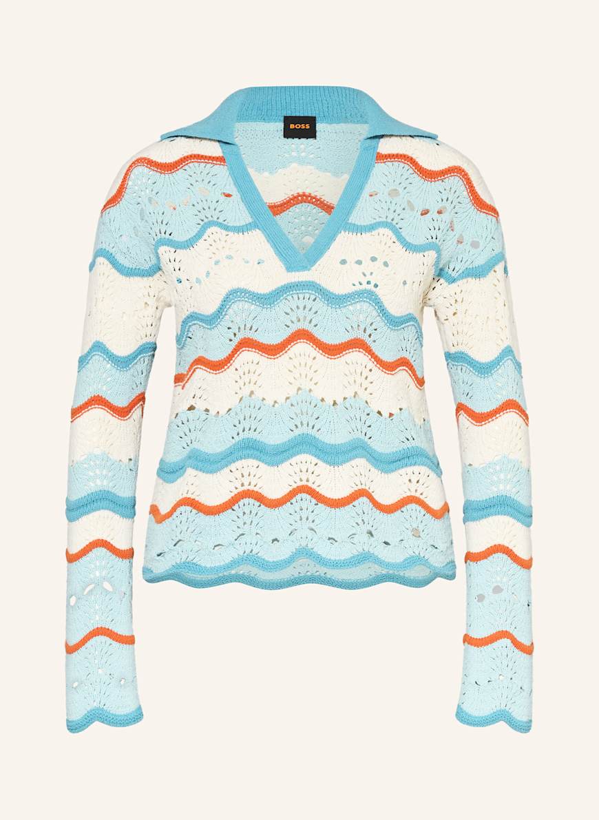 BOSS Pullover FYDER: TÜRKIS/ ECRU/ ORANGE