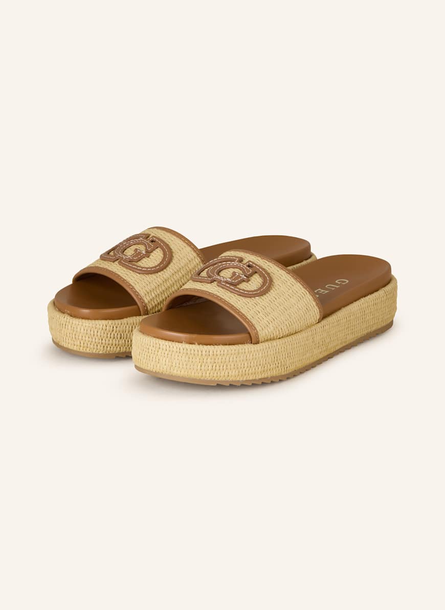 GUESS Plateau-Pantoletten LONNEY: CREME/ COGNAC