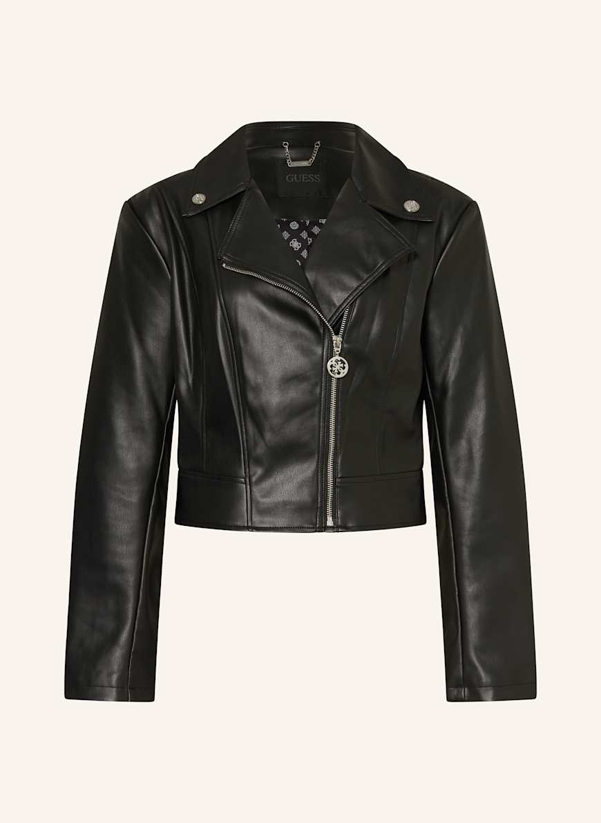 GUESS Biker-Jacke CLEMENCE in Lederoptik: SCHWARZ