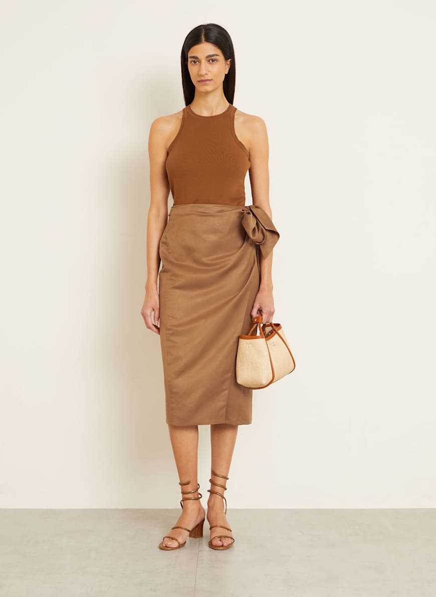 Max Mara Wrap skirt TEQUILA with silk and linen in cognac