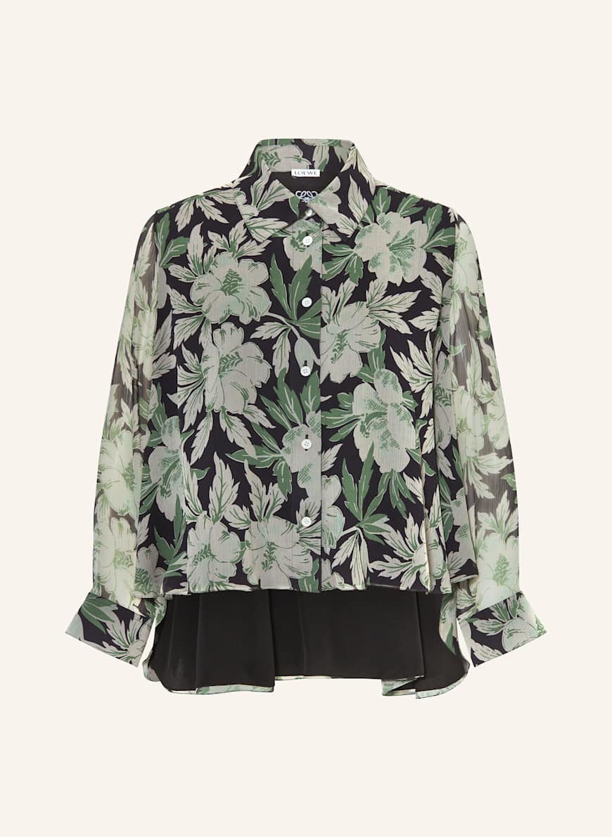 LOEWE Hemdbluse aus Seide: SCHWARZ/ HELLGRAU/ GRÜN