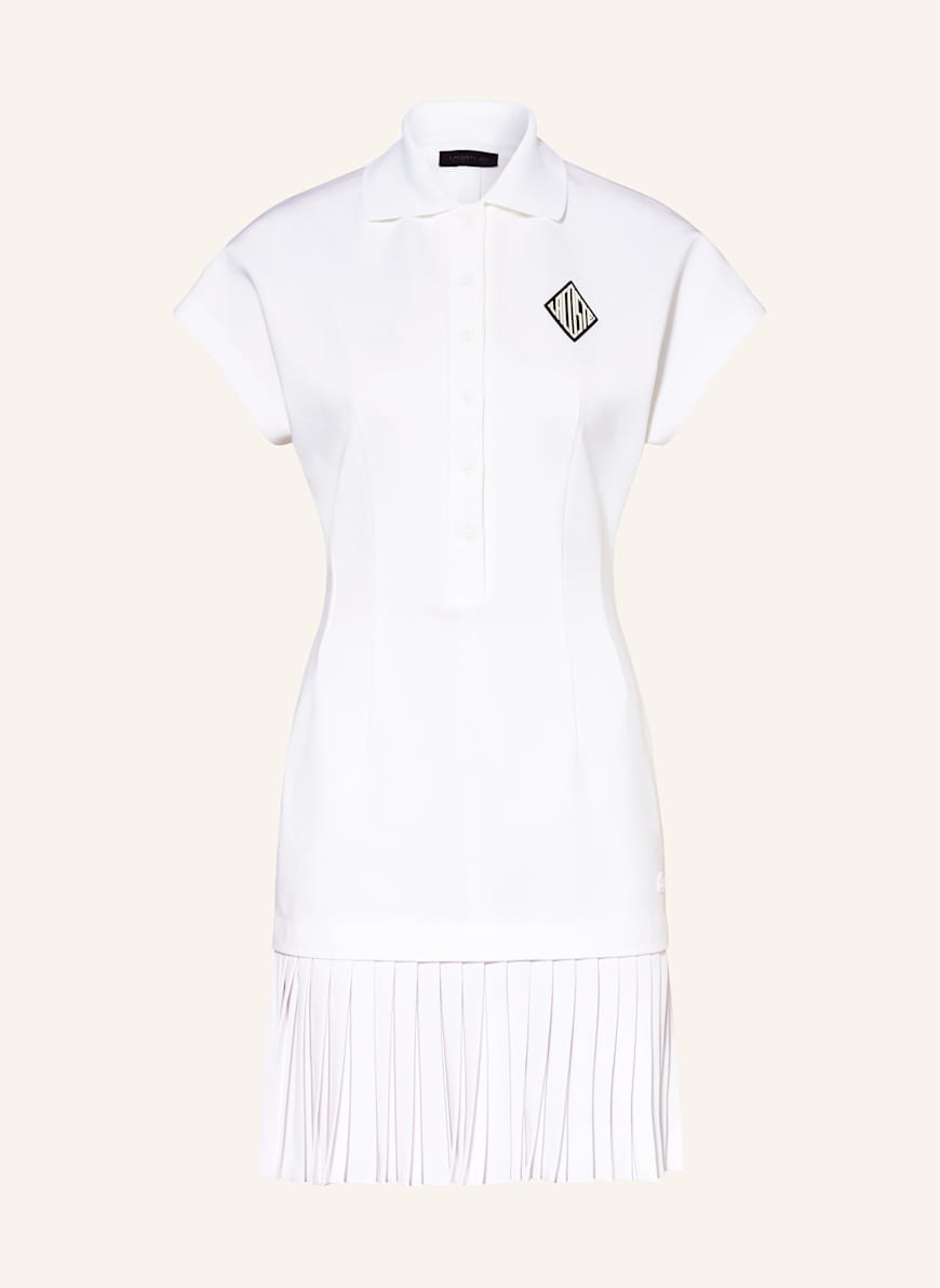 LACOSTE Polokleid LAURA im Materialmix mit Plissees: WEISS