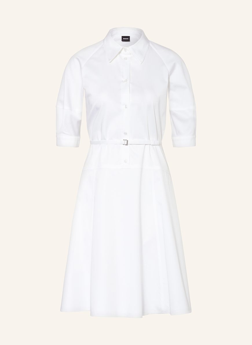 BOSS Hemdblusenkleid DELAURENA mit 3/4-Arm: WEISS