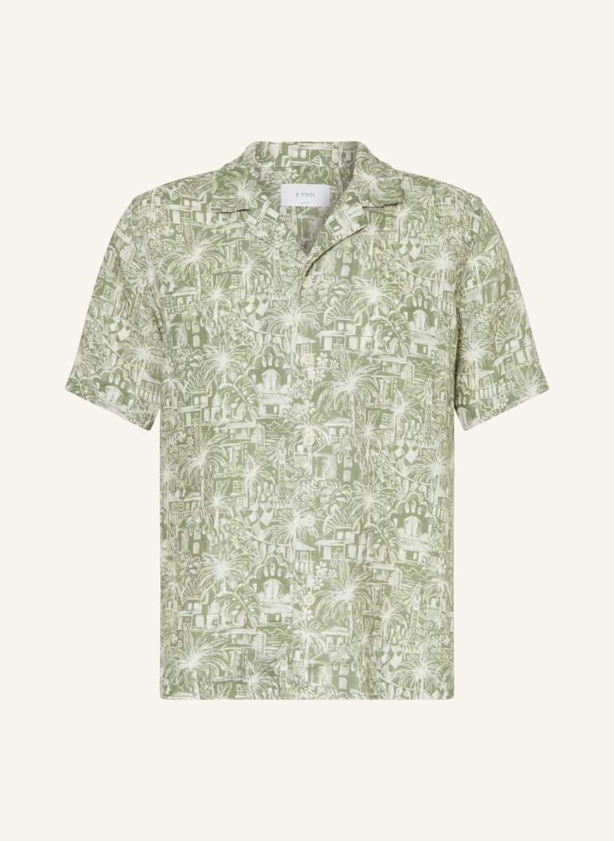 ETON Resorthemd Medium Fit aus Leinen: GRÜN/ ECRU