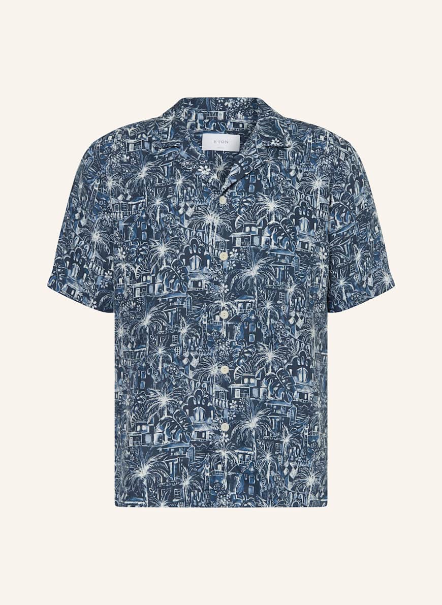 ETON Resorthemd Medium Fit aus Leinen: DUNKELBLAU/ WEISS