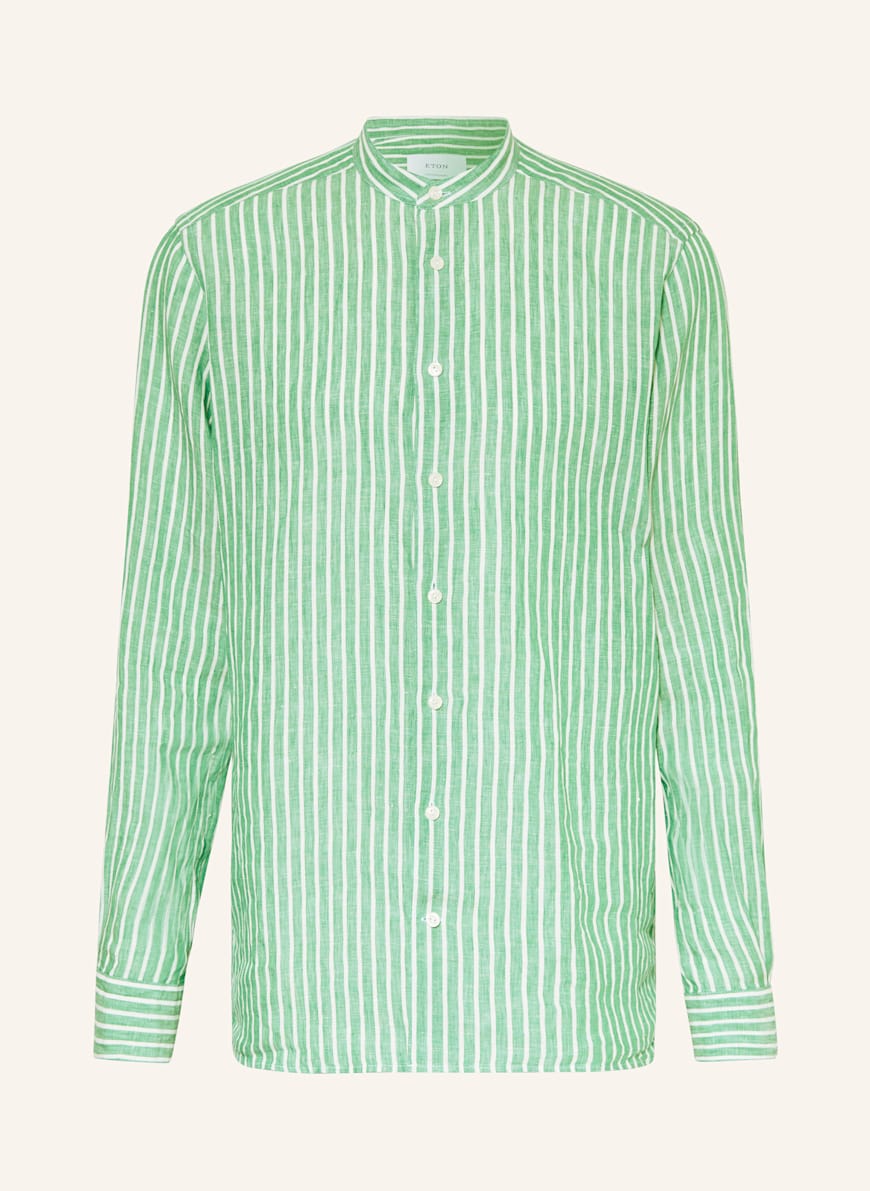 ETON Leinenhemd Regular Fit mit Stehkragen: GRÜN/ WEISS