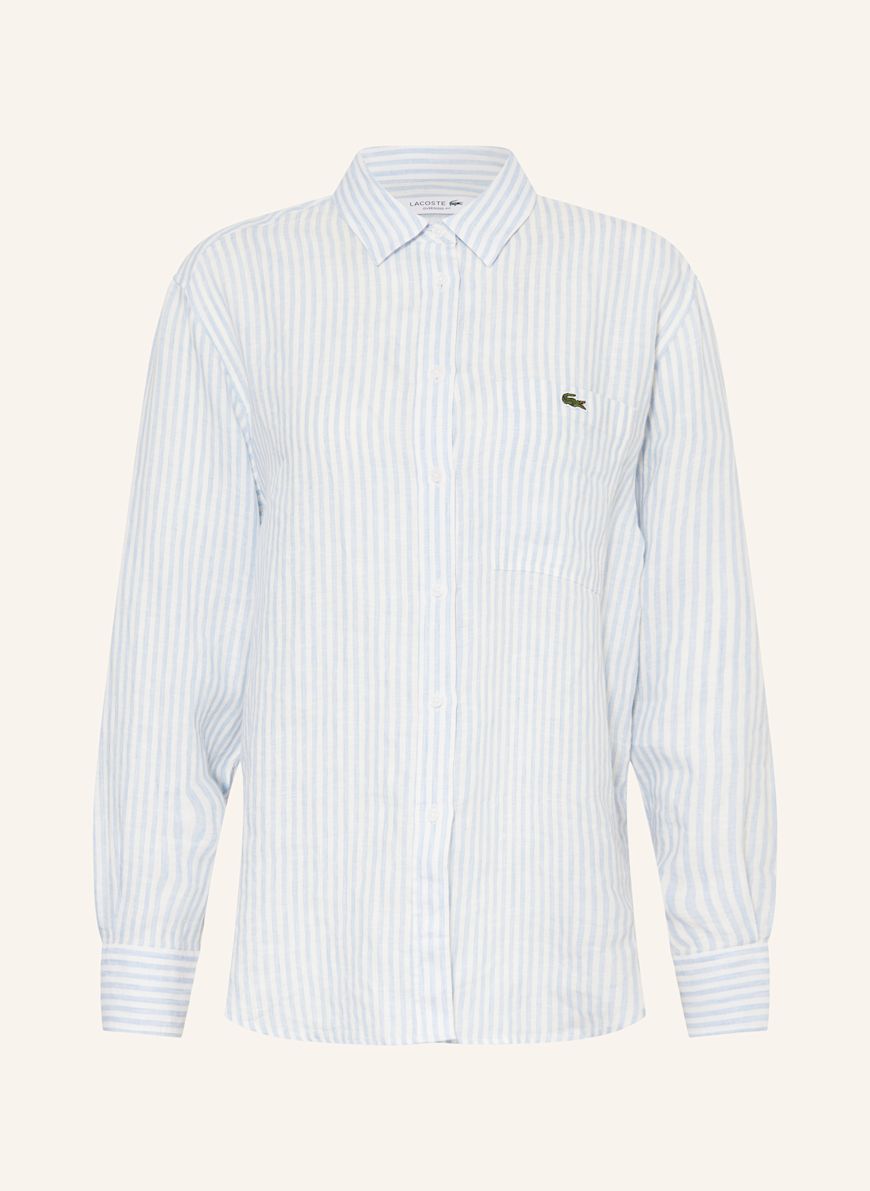 LACOSTE Hemdbluse aus Leinen: WEISS/ HELLBLAU