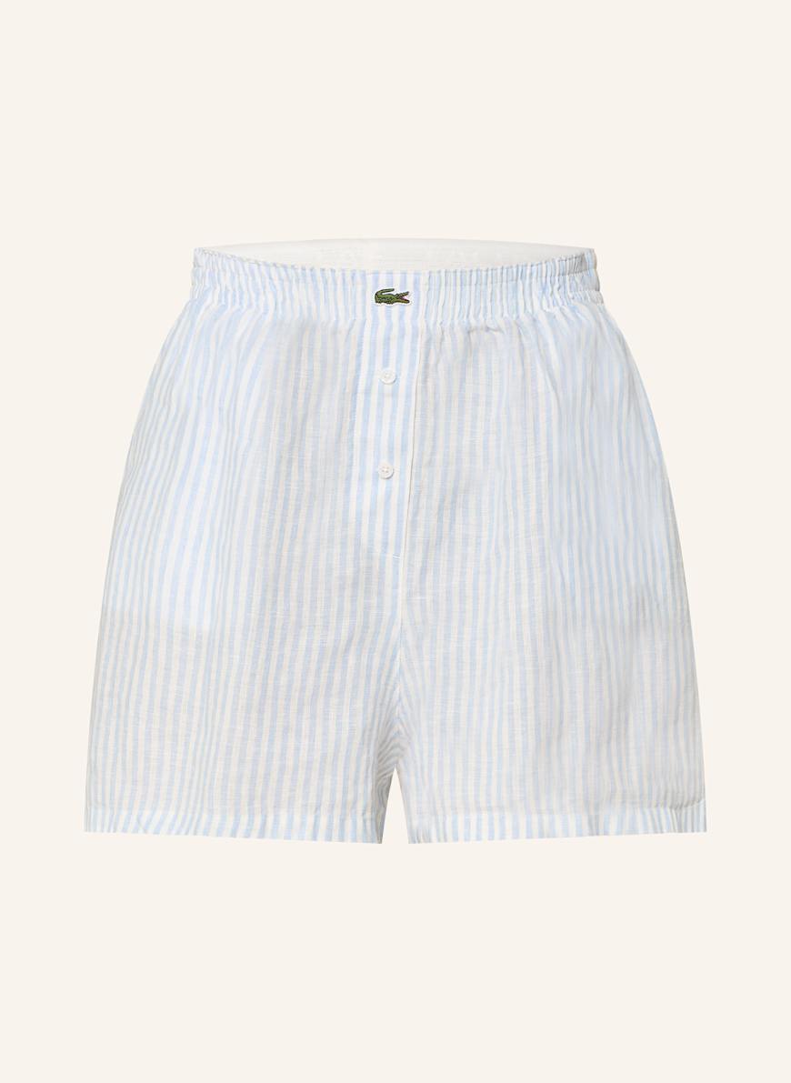 LACOSTE Leinenshorts: WEISS/ HELLBLAU