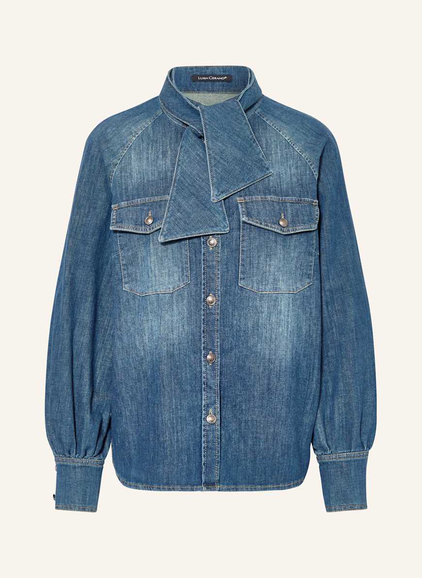 LUISA CERANO Blouse en jean avec col lavallière amovible en bleu