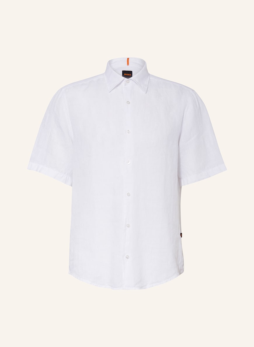BOSS Kurzarm-Hemd RASH Regular Fit aus Leinen: WEISS
