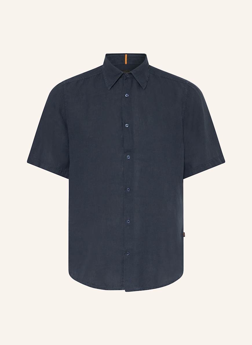 BOSS Kurzarm-Hemd RASH Regular Fit aus Leinen: DUNKELBLAU