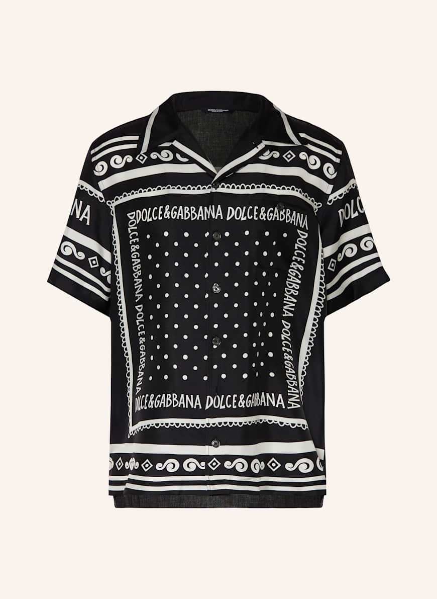 DOLCE & GABBANA Resorthemd Regular Fit im Materialmix mit Seide: SCHWARZ/ WEISS