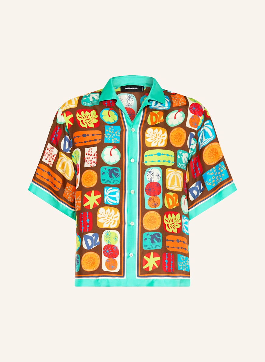 DSQUARED2 T-Shirt BOWLING aus Seide: BRAUN/ ORANGE/ ROT
