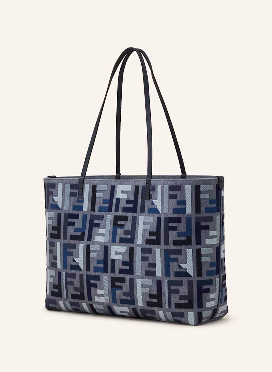 FENDI Shopper ROLL LARGE mit Pouch in blaugrau/ schwarz/ grau