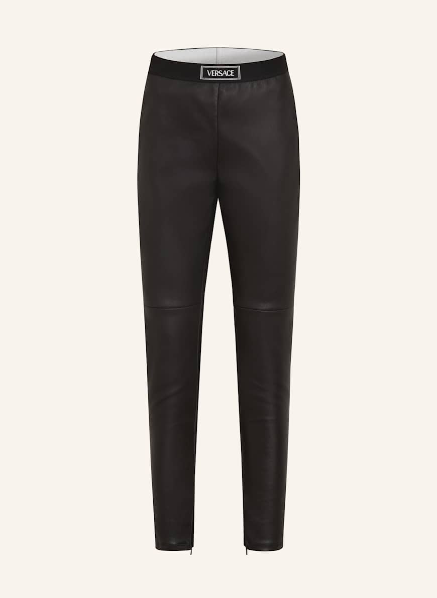 VERSACE Lederhose im Materialmix: SCHWARZ