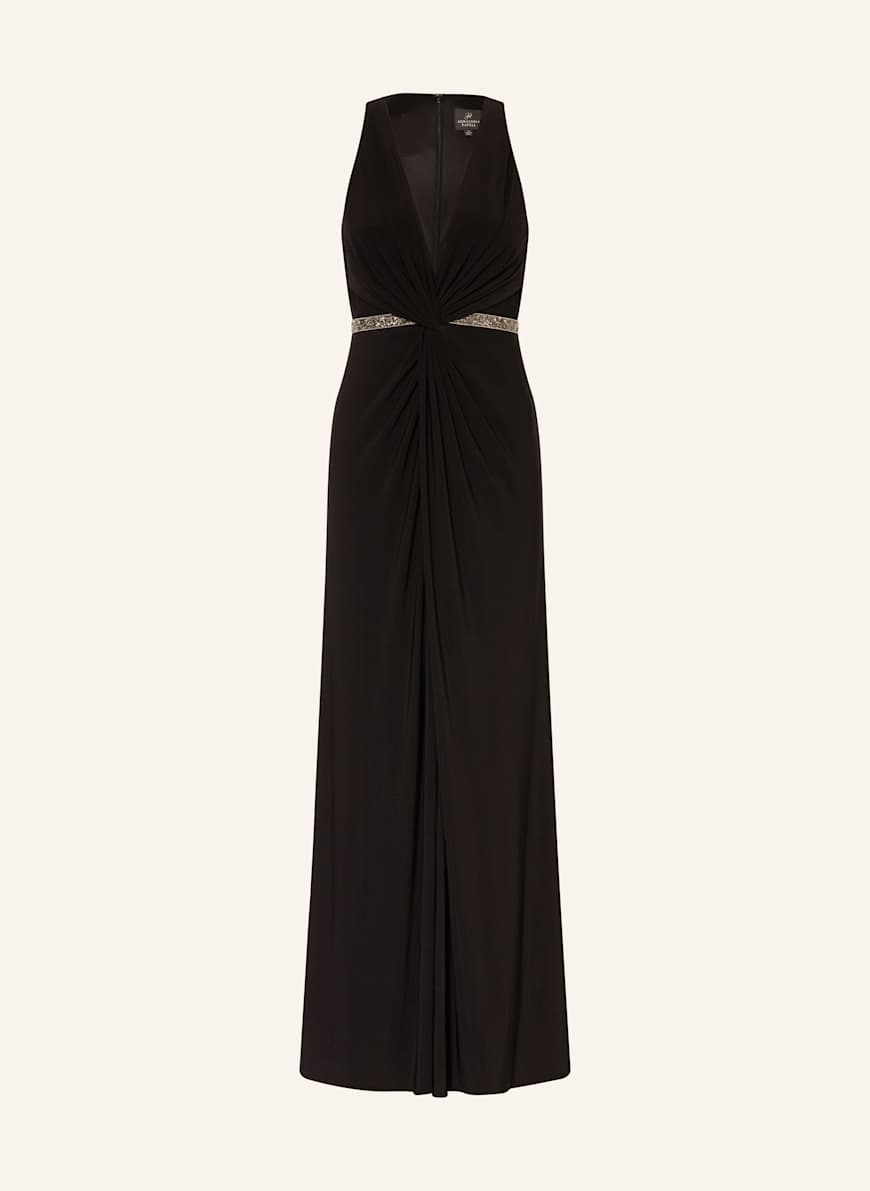 princess polly baby blue dress Adrianna Papell Black Layered Dress Sleeveless Notch Neck Tiered Mesh Gown  In Black Adrianna Papell