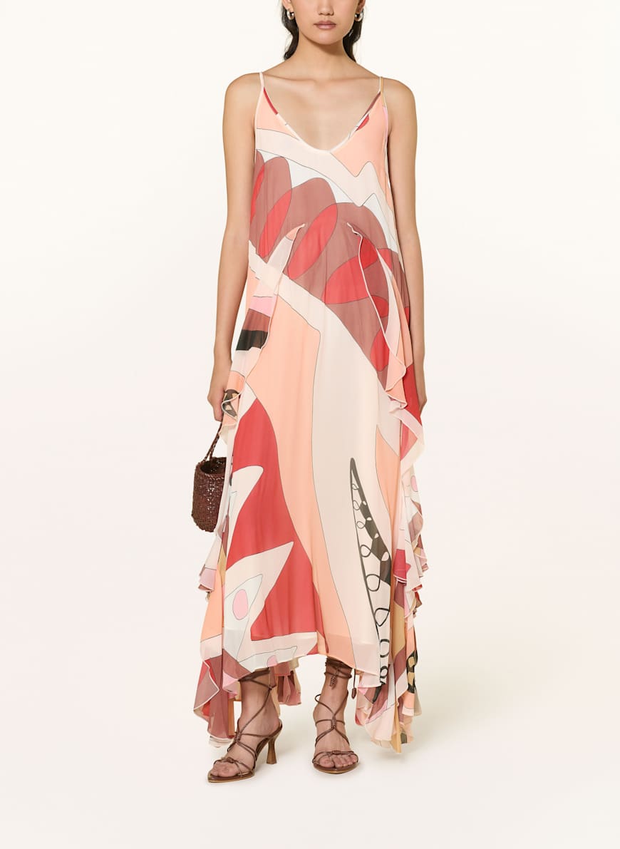 【海外限定】REISSワンピース☆Sasha Graphic Print Ruffle Trim Reiss Sasha Abstract Ruffle Slip Maxi Dress, Cream/Red