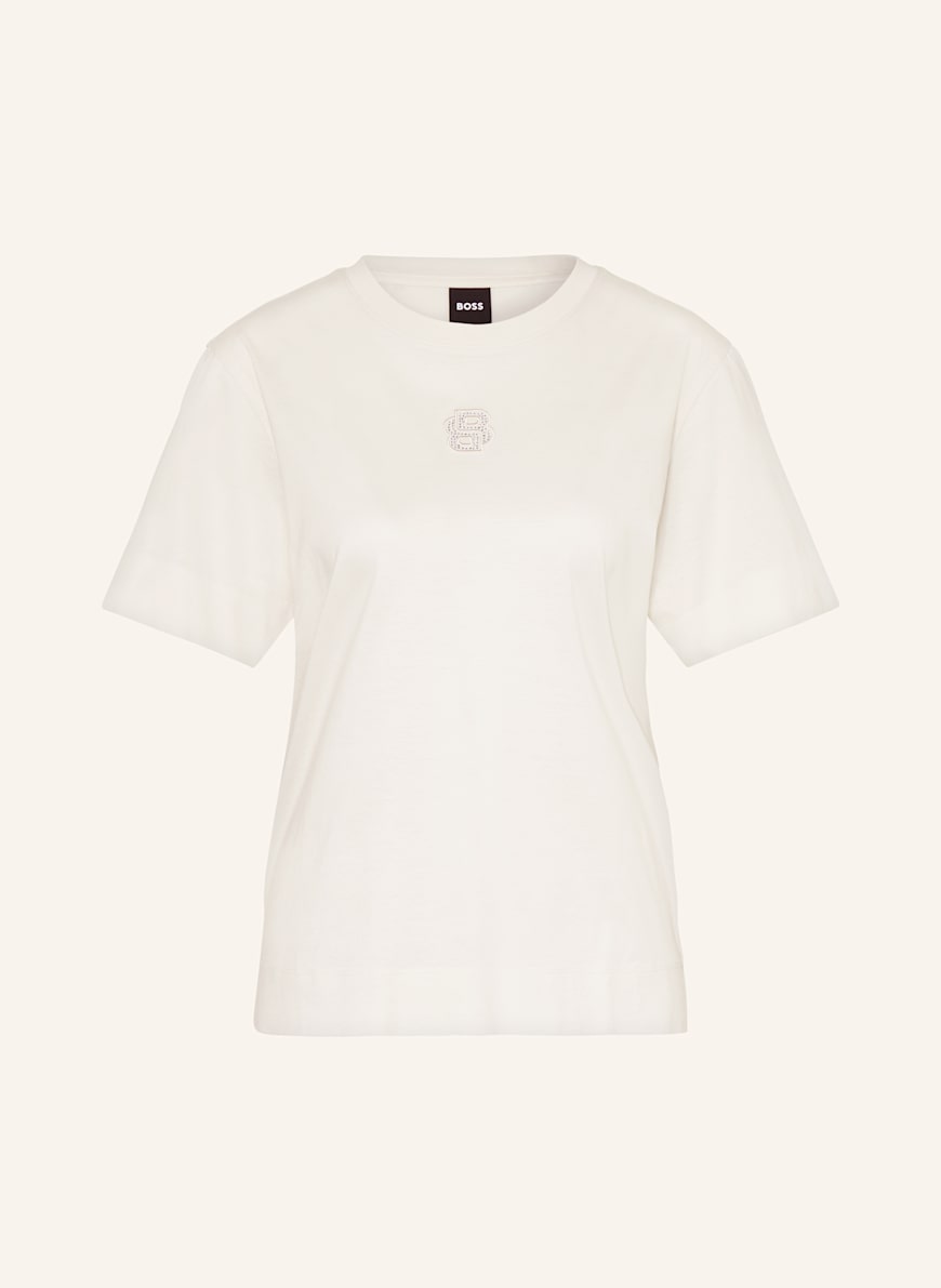 BOSS T-Shirt ELPHA mit Schmucksteinen: ECRU