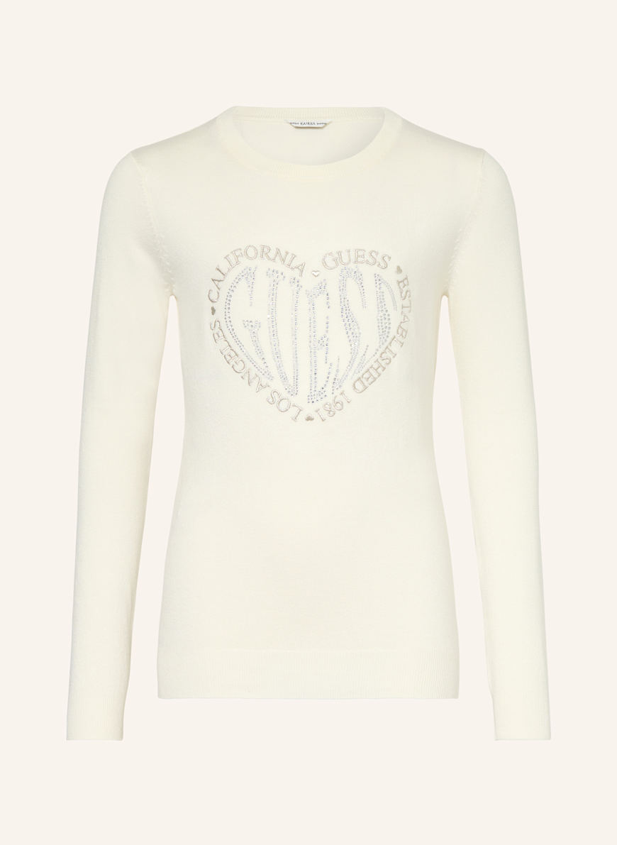 GUESS Pullover mit Schmucksteinen: ECRU