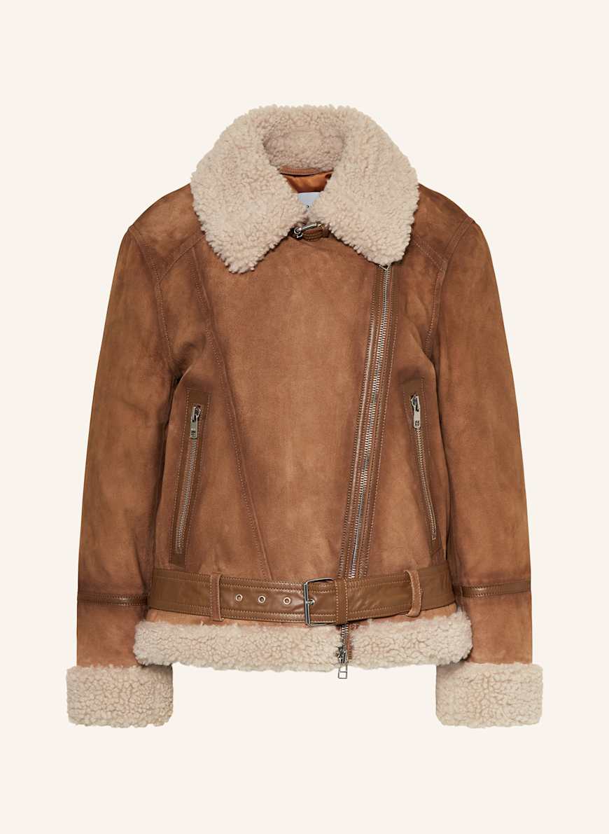 Marc O'Polo DENIM Leather jacket with teddy in brown