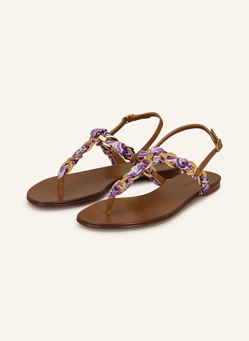 DOLCE & GABBANA Zehentrenner: BRAUN/ LILA/ GOLD