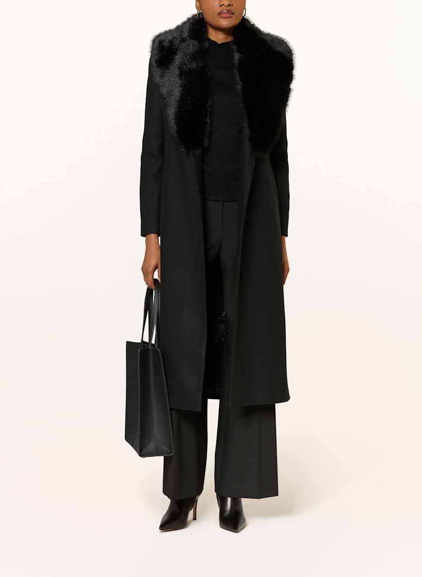 TED BAKER MUSEA coat with faux fur in black
